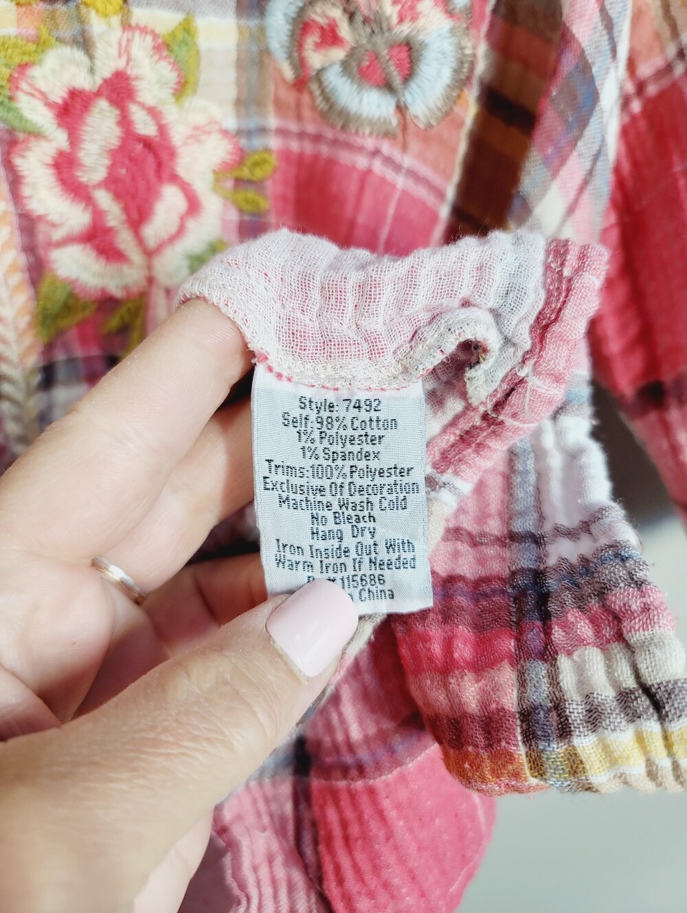 Johnny Was Embroidered Pink Plaid Top, Size Medium - Picture 2 of 4